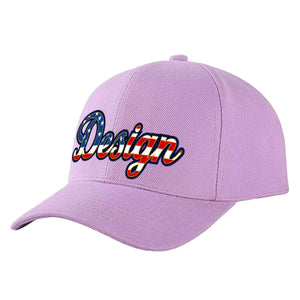 Custom Light Purple Vintage USA Flag-Gold Curved Eaves Sport Design Baseball Cap