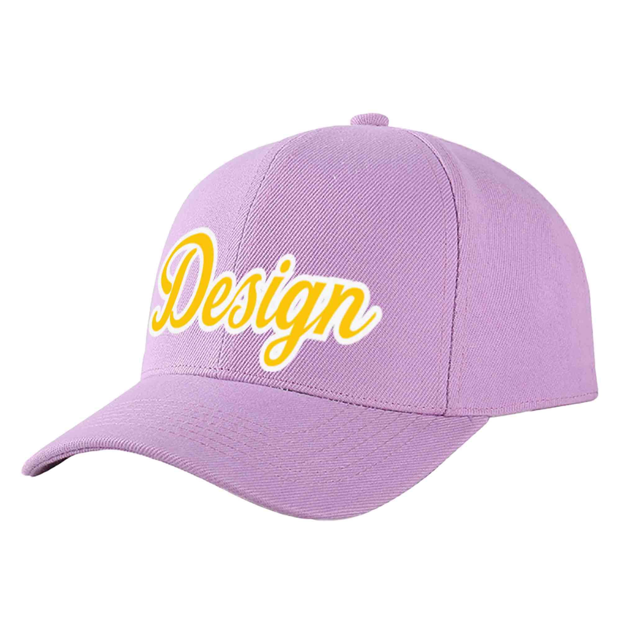 Custom Light Purple Gold-White Curved Eaves Sport Design Baseball Cap