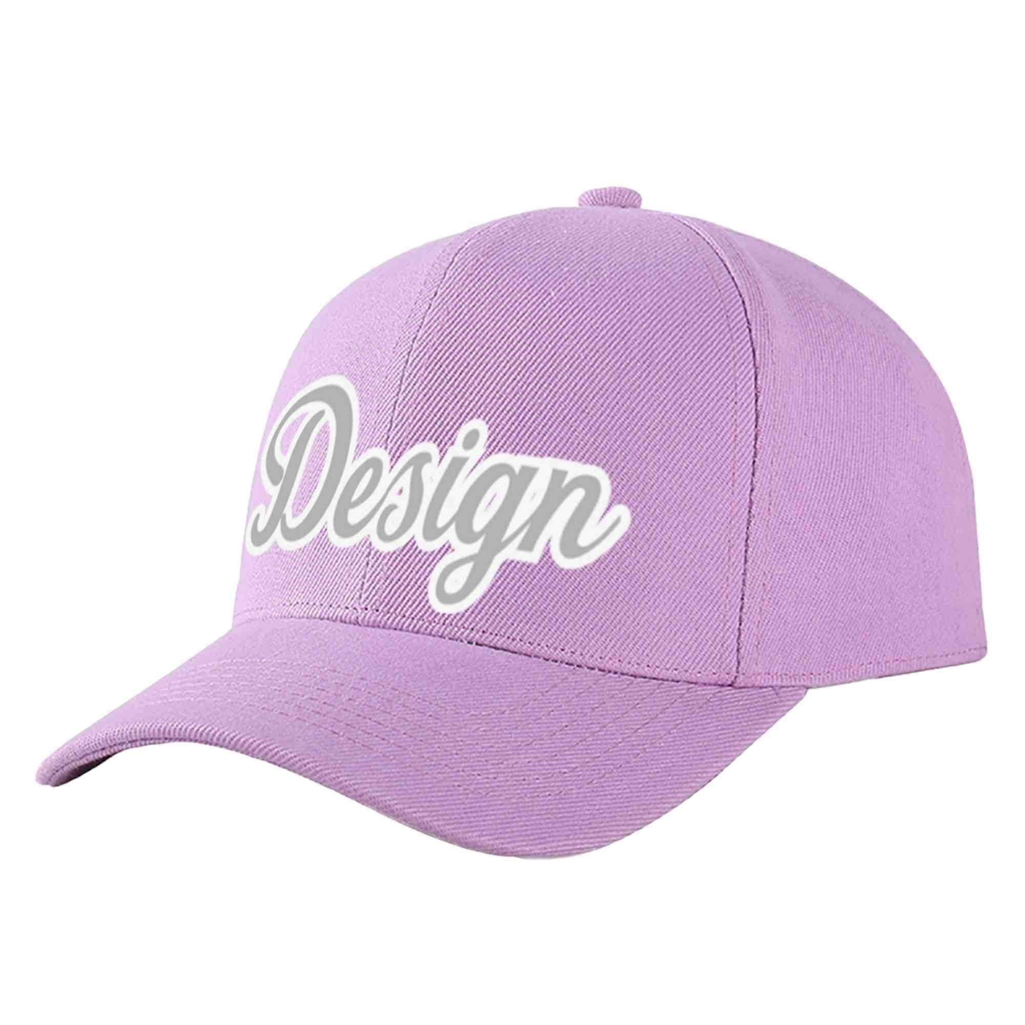 Custom Light Purple Gray-White Curved Eaves Sport Design Baseball Cap