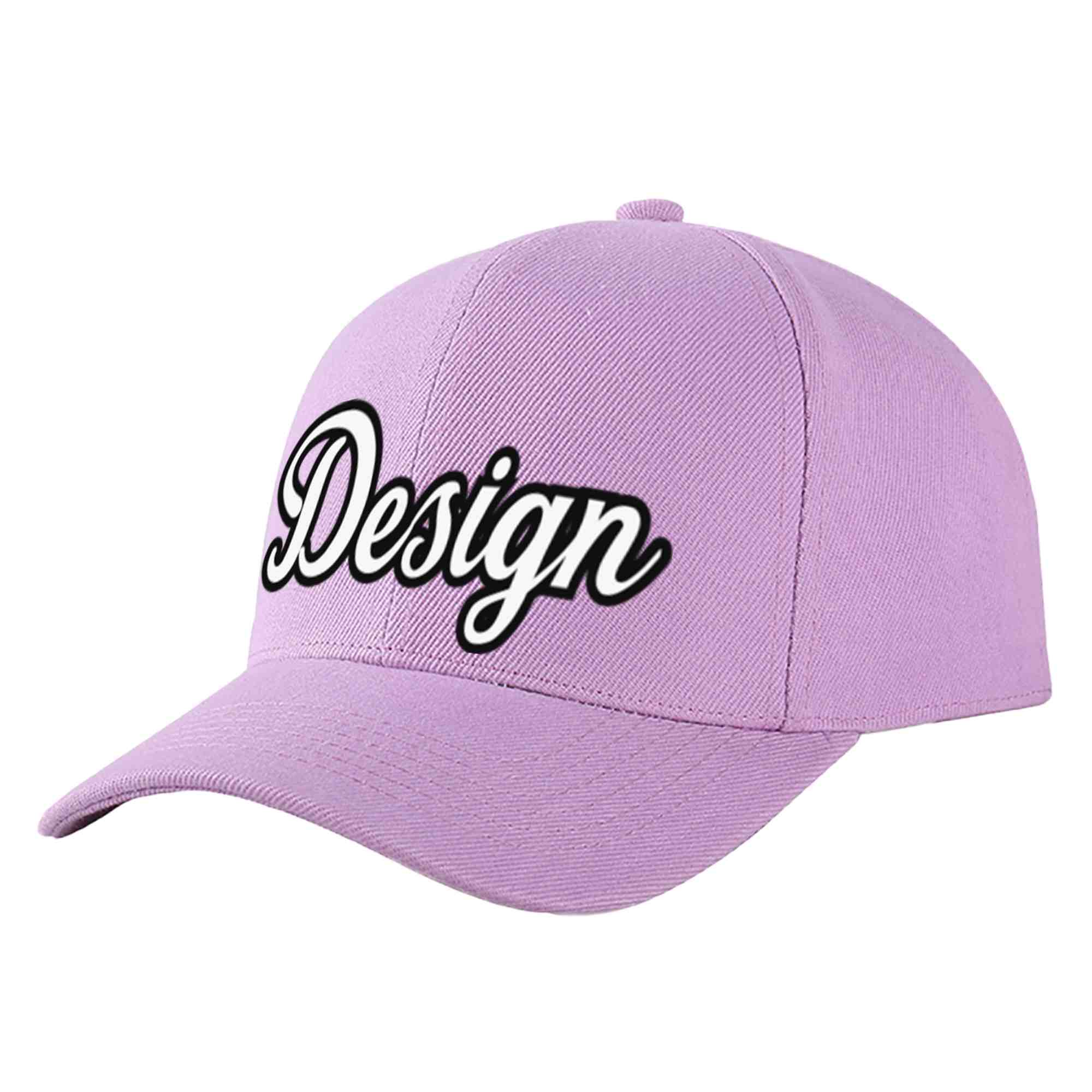 Custom Light Purple White-Black Curved Eaves Sport Design Baseball Cap