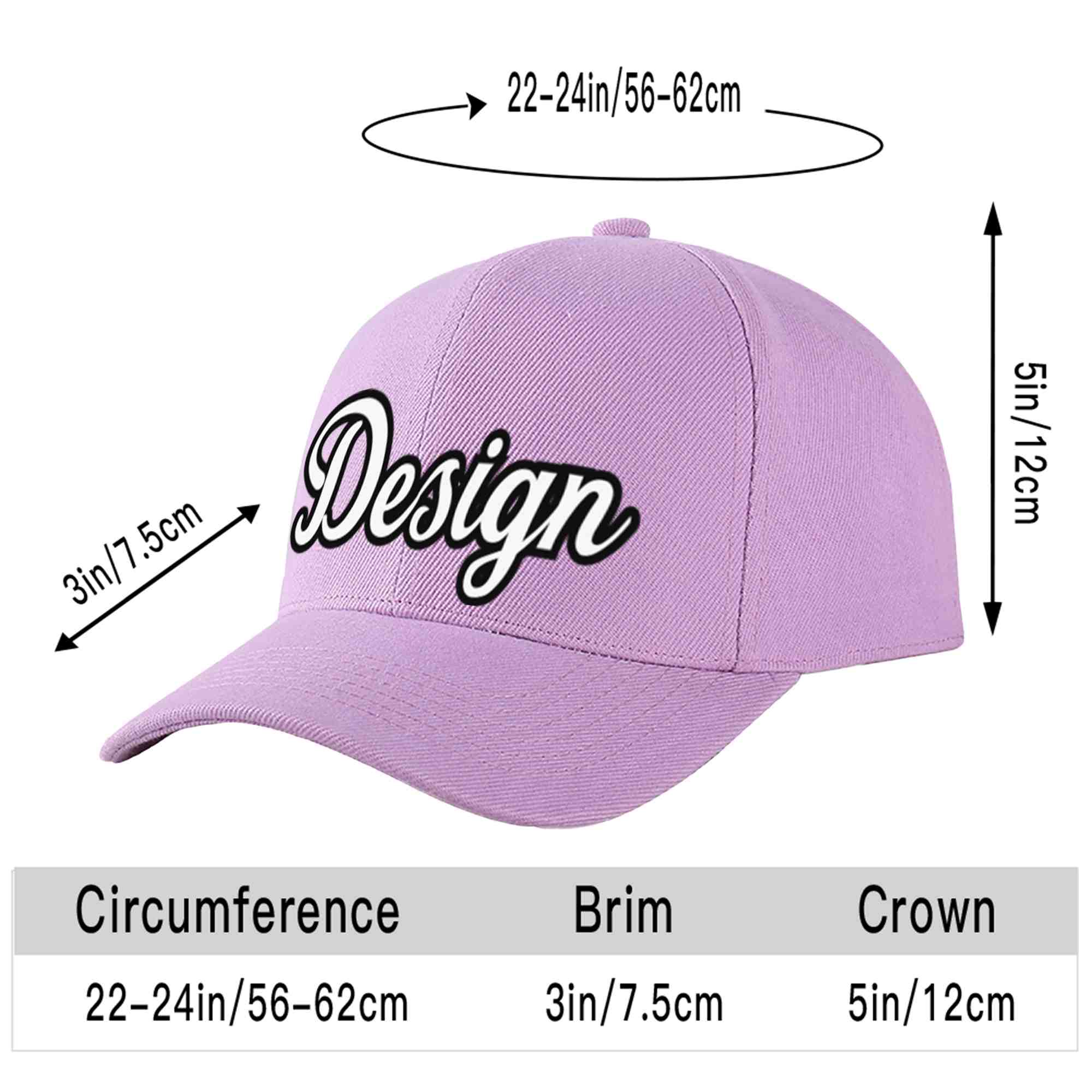 Custom Light Purple White-Black Curved Eaves Sport Design Baseball Cap