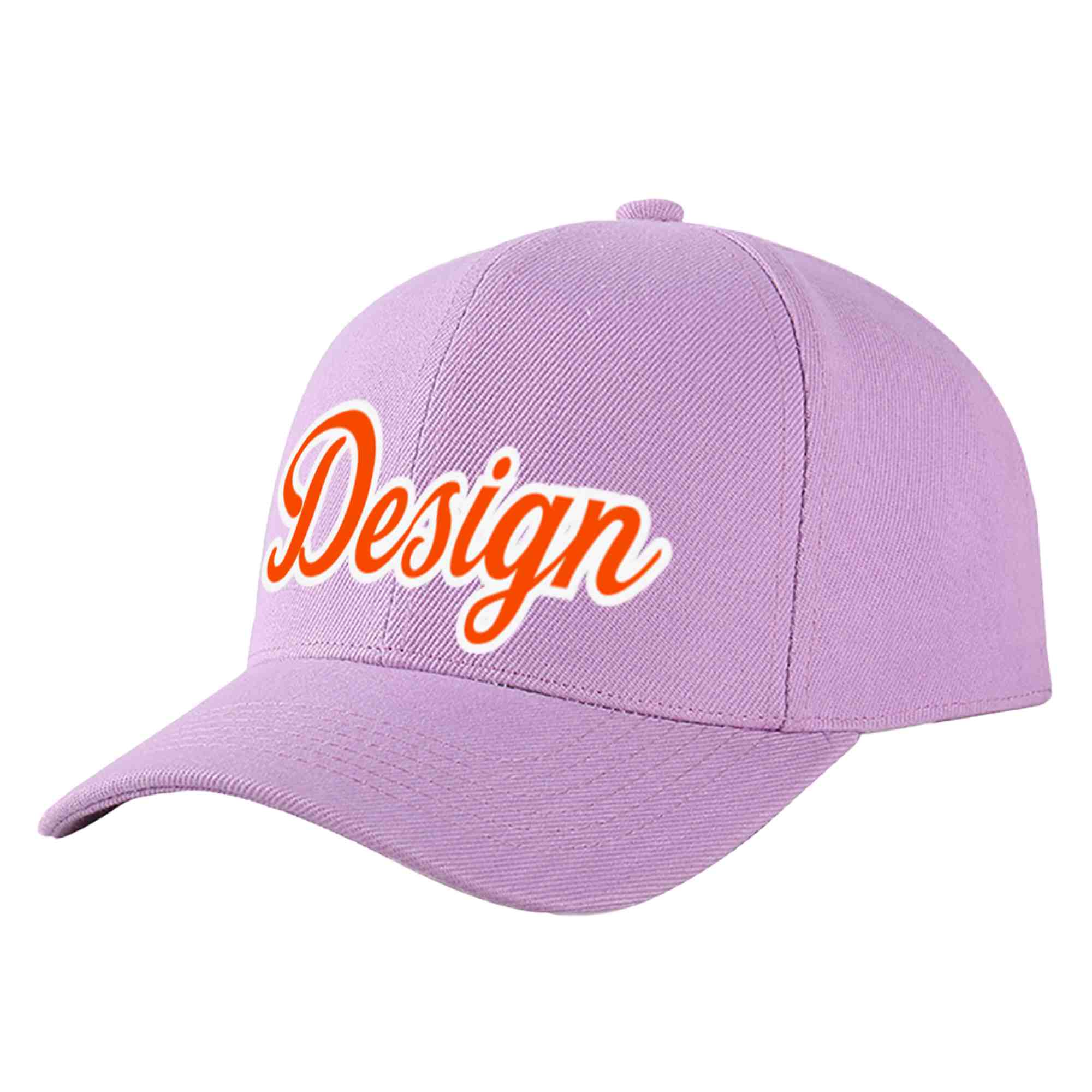 Custom Light Purple Orange-White Curved Eaves Sport Design Baseball Cap