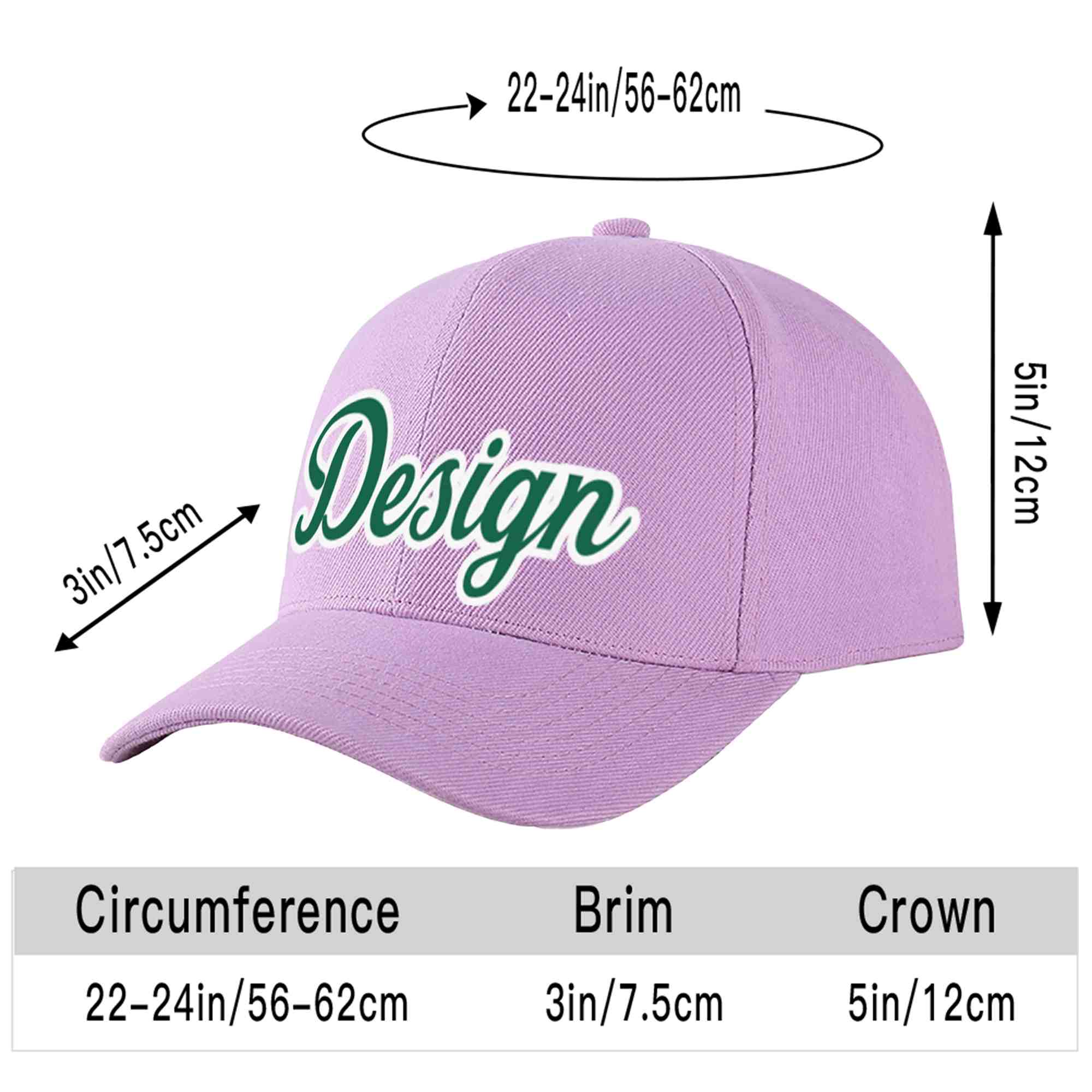 Custom Light Purple Kelly Green-White Curved Eaves Sport Design Baseball Cap