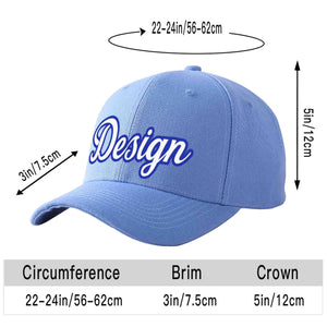 Custom Sky Blue White-Royal Curved Eaves Sport Design Baseball Cap