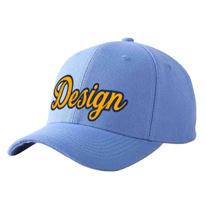 Casquette de baseball personnalisée bleu ciel jaune-marine incurvée Eaves Sport Design