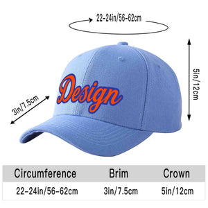 Custom Sky Blue Orange-Royal Curved Eaves Sport Design Baseball Cap