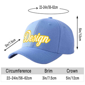 Custom Sky Blue White-Gold Curved Eaves Sport Design Baseball Cap