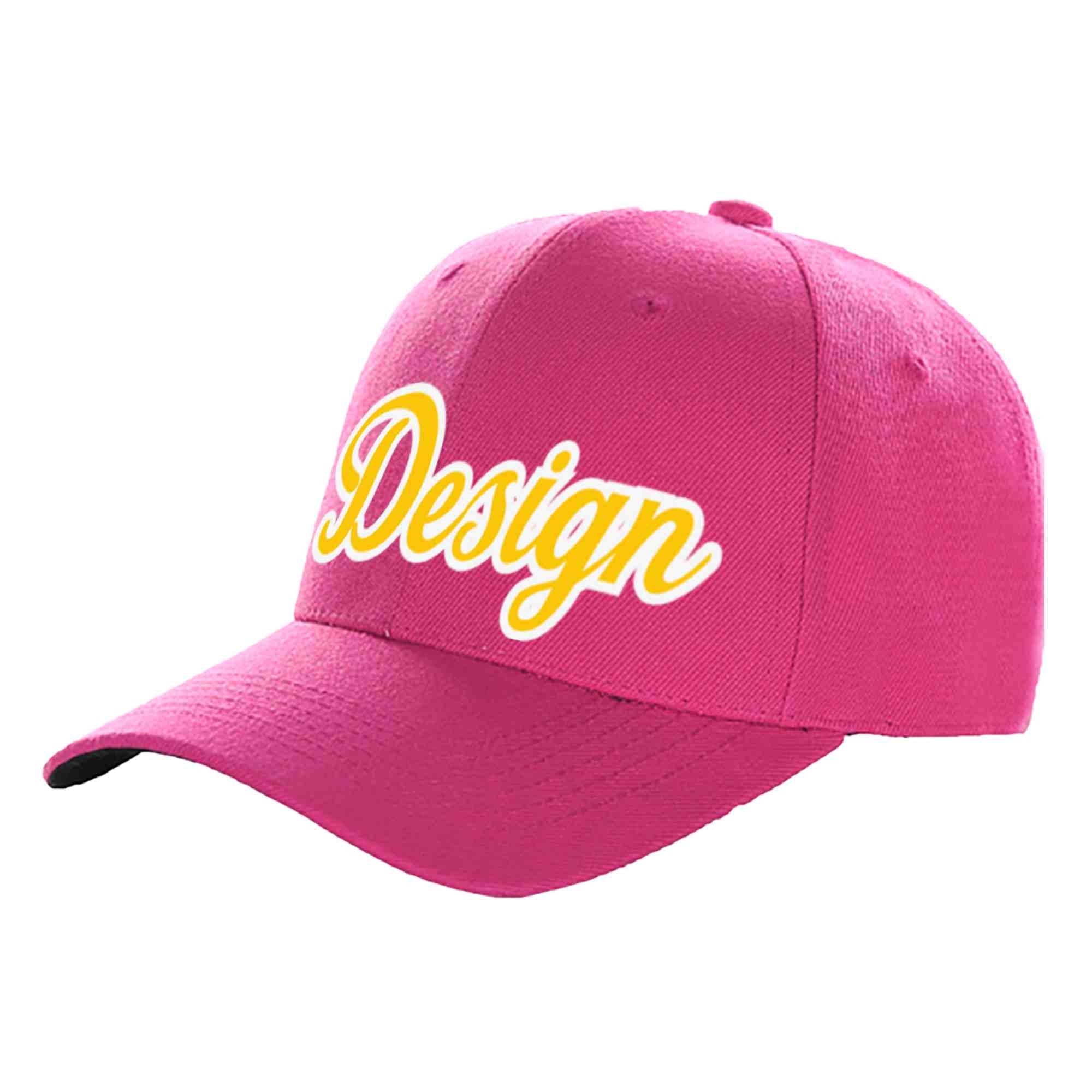 Custom Rose Red Gold-White Curved Eaves Sport Design Baseball Cap