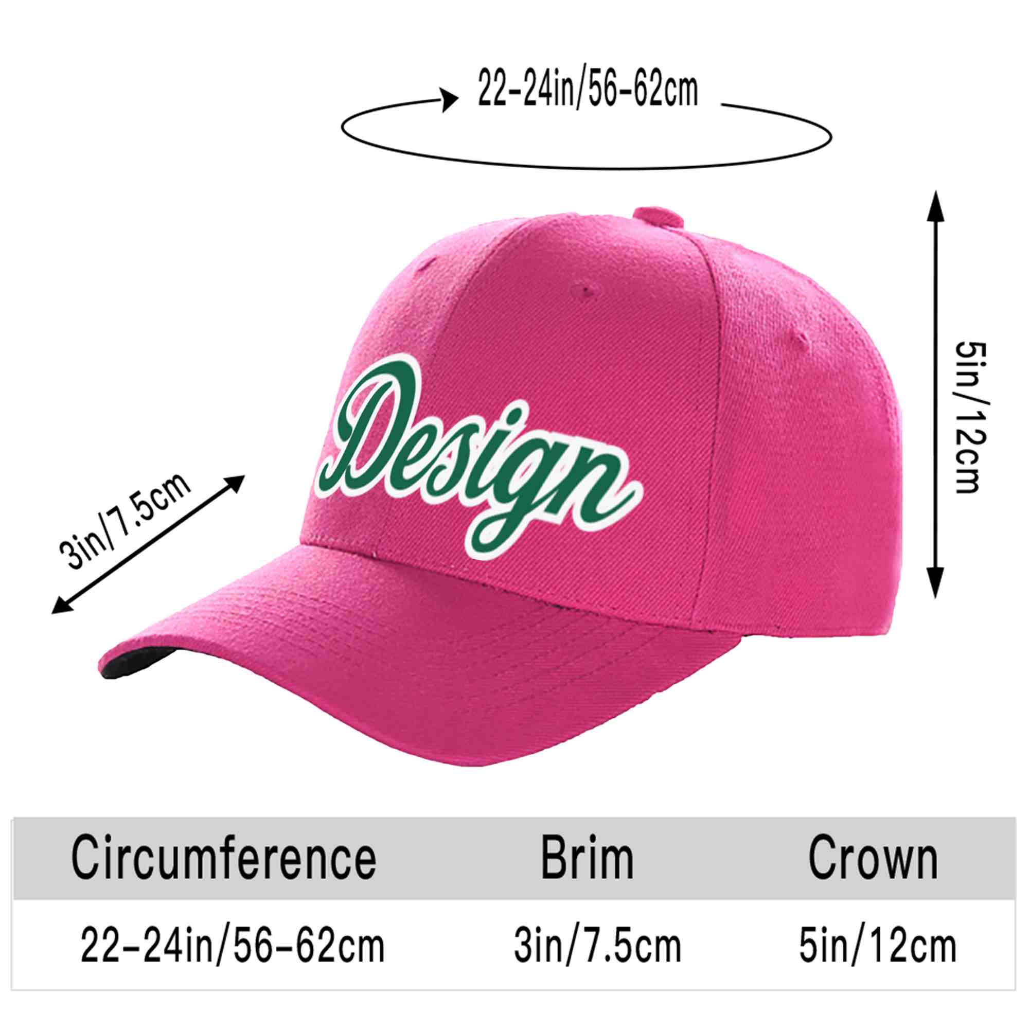 Custom Rose Red Kelly Green-White Curved Eaves Sport Design Baseball Cap