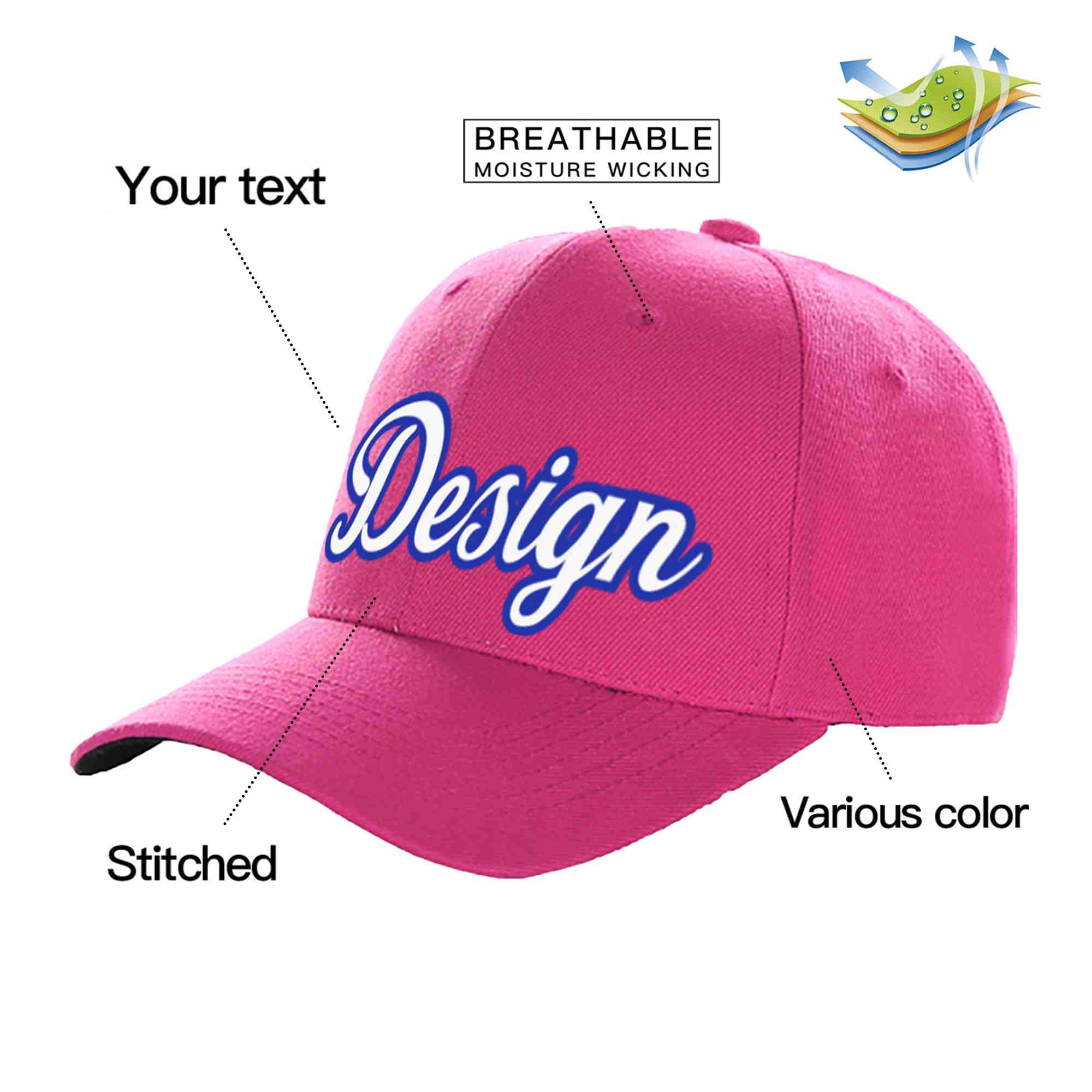 Custom Rose Red White-Royal Curved Eaves Sport Design Baseball Cap