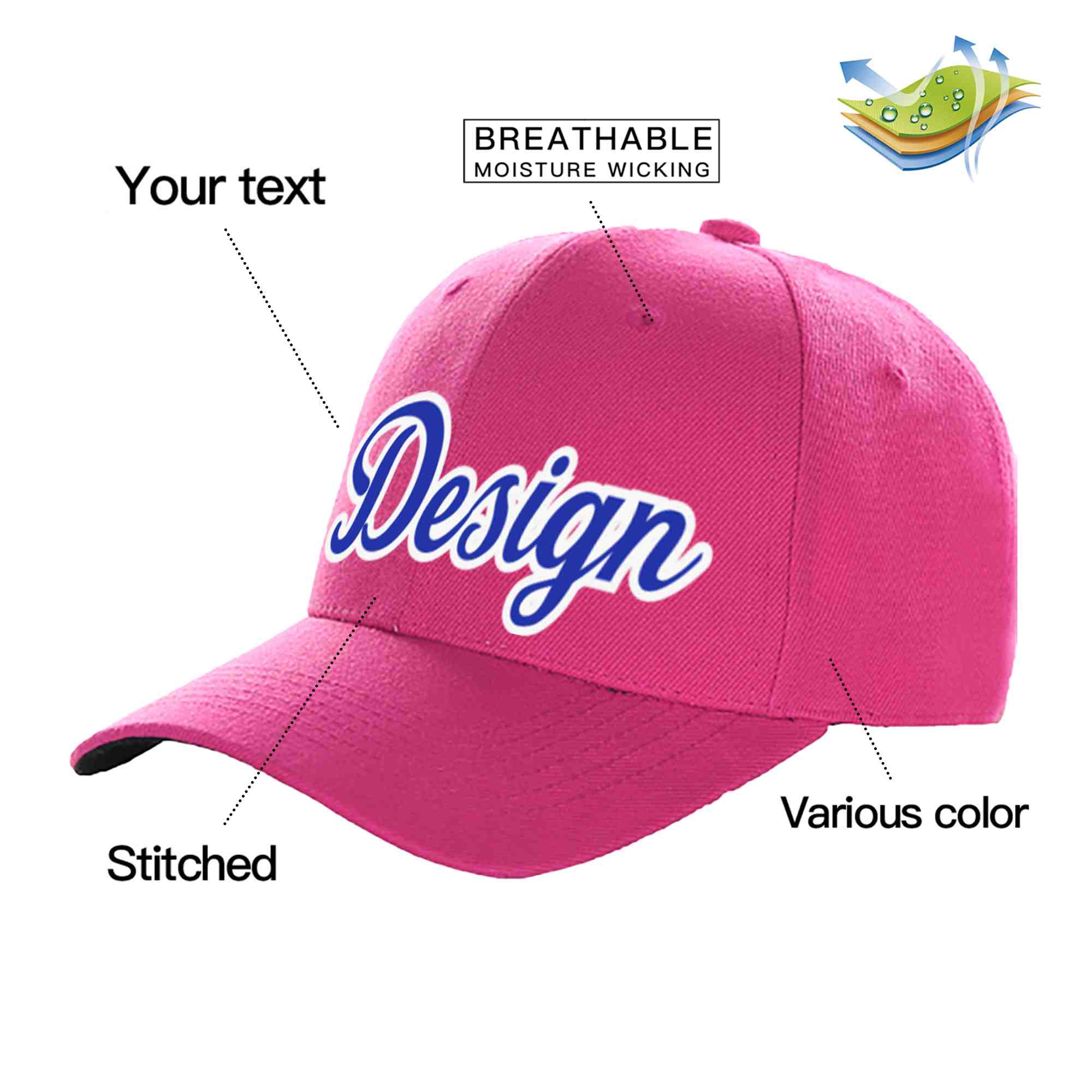 Custom Rose Red Royal-White Curved Eaves Sport Design Baseball Cap