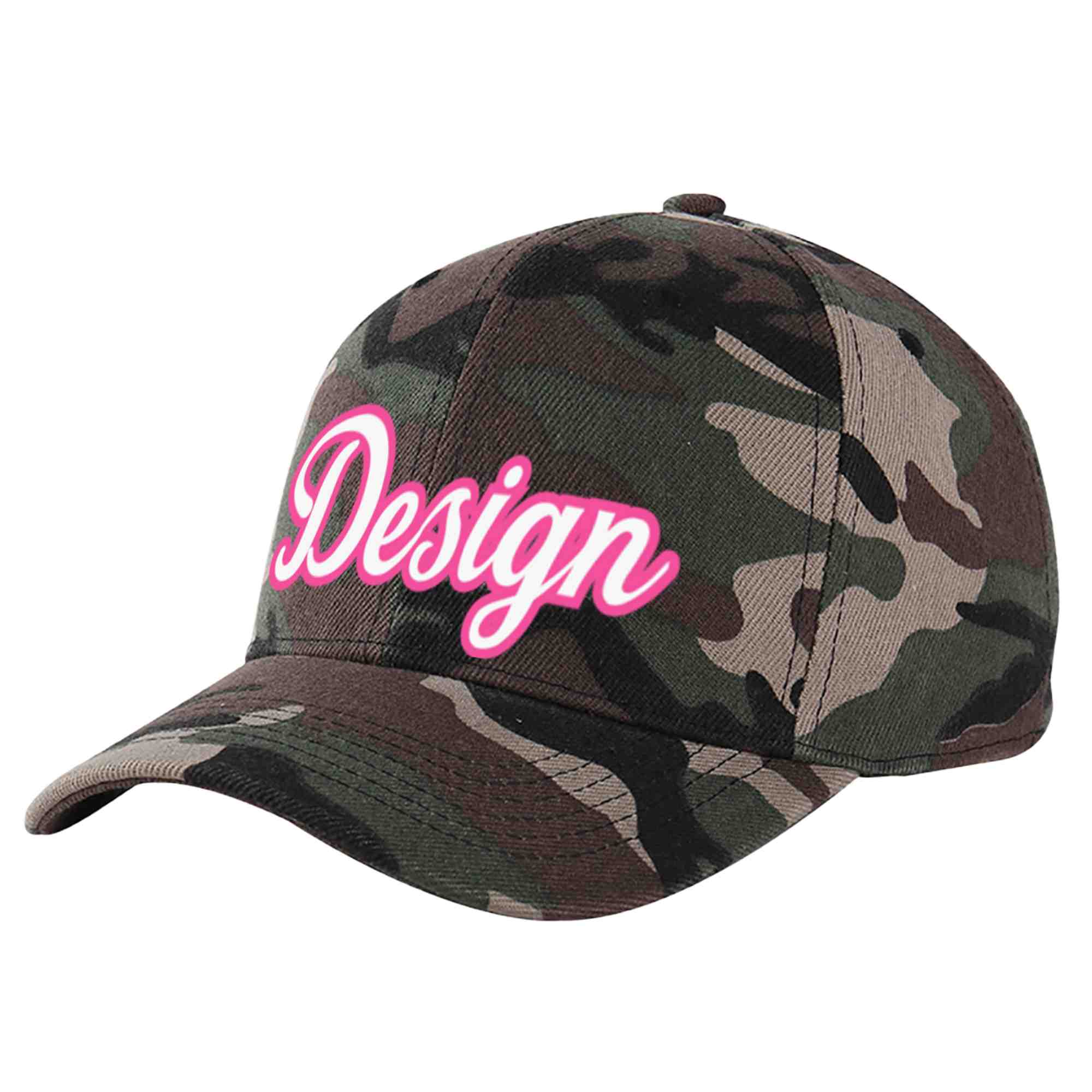 Custom Camo White-Pink Curved Eaves Sport Design Baseball Cap