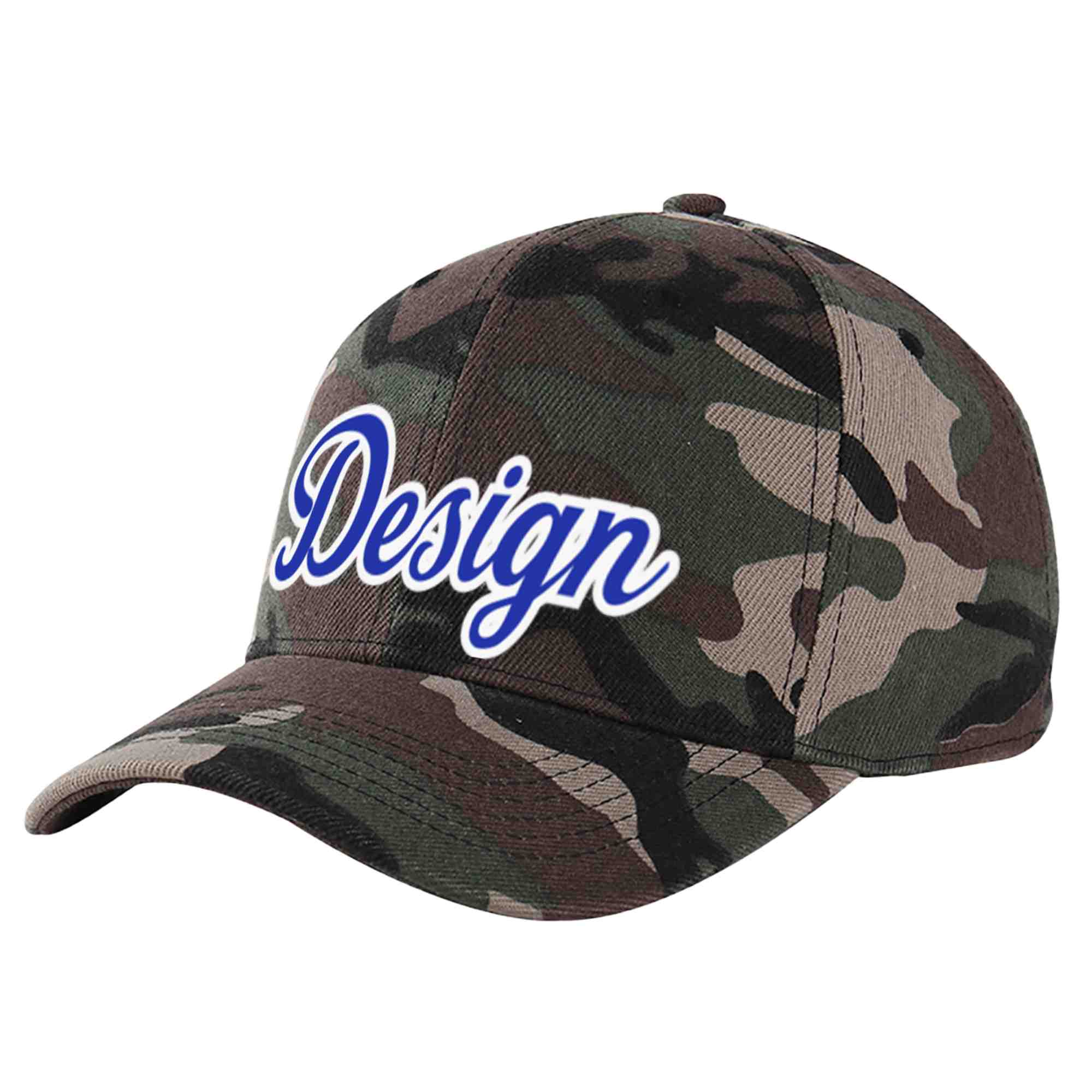 Custom Camo Royal-White Curved Eaves Sport Design Baseball Cap