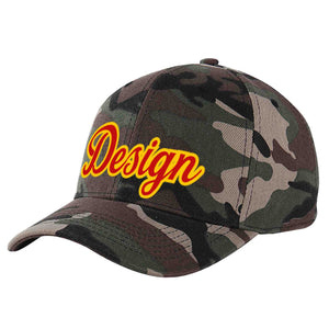 Custom Camo Red-Yellow Curved Eaves Sport Design Baseball Cap