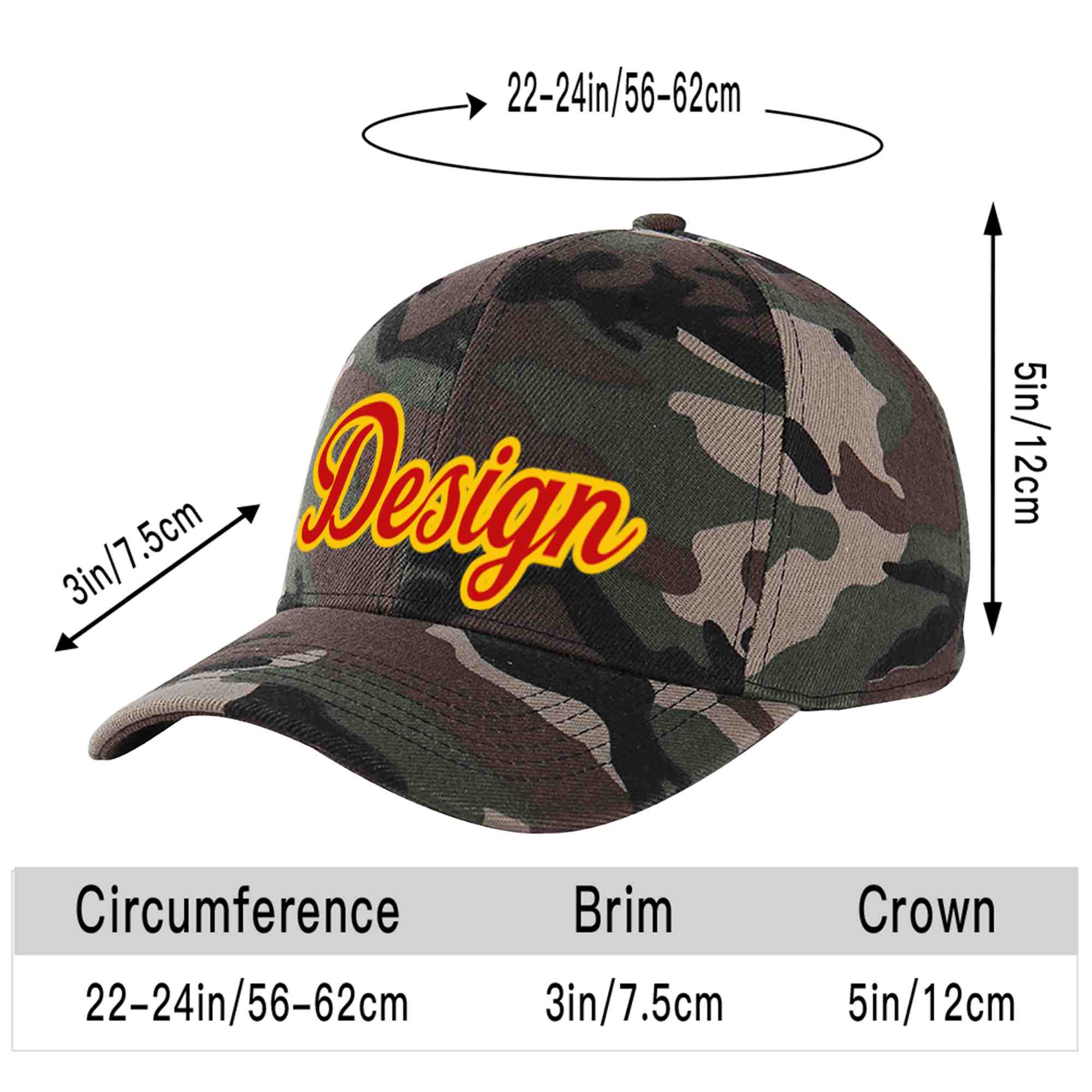 Custom Camo Red-Yellow Curved Eaves Sport Design Baseball Cap