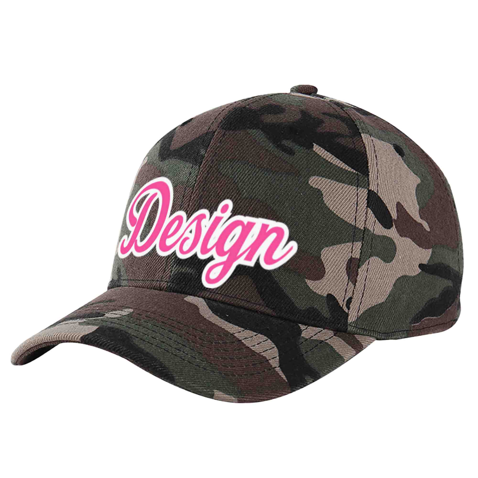 Custom Camo Pink-White Curved Eaves Sport Design Baseball Cap