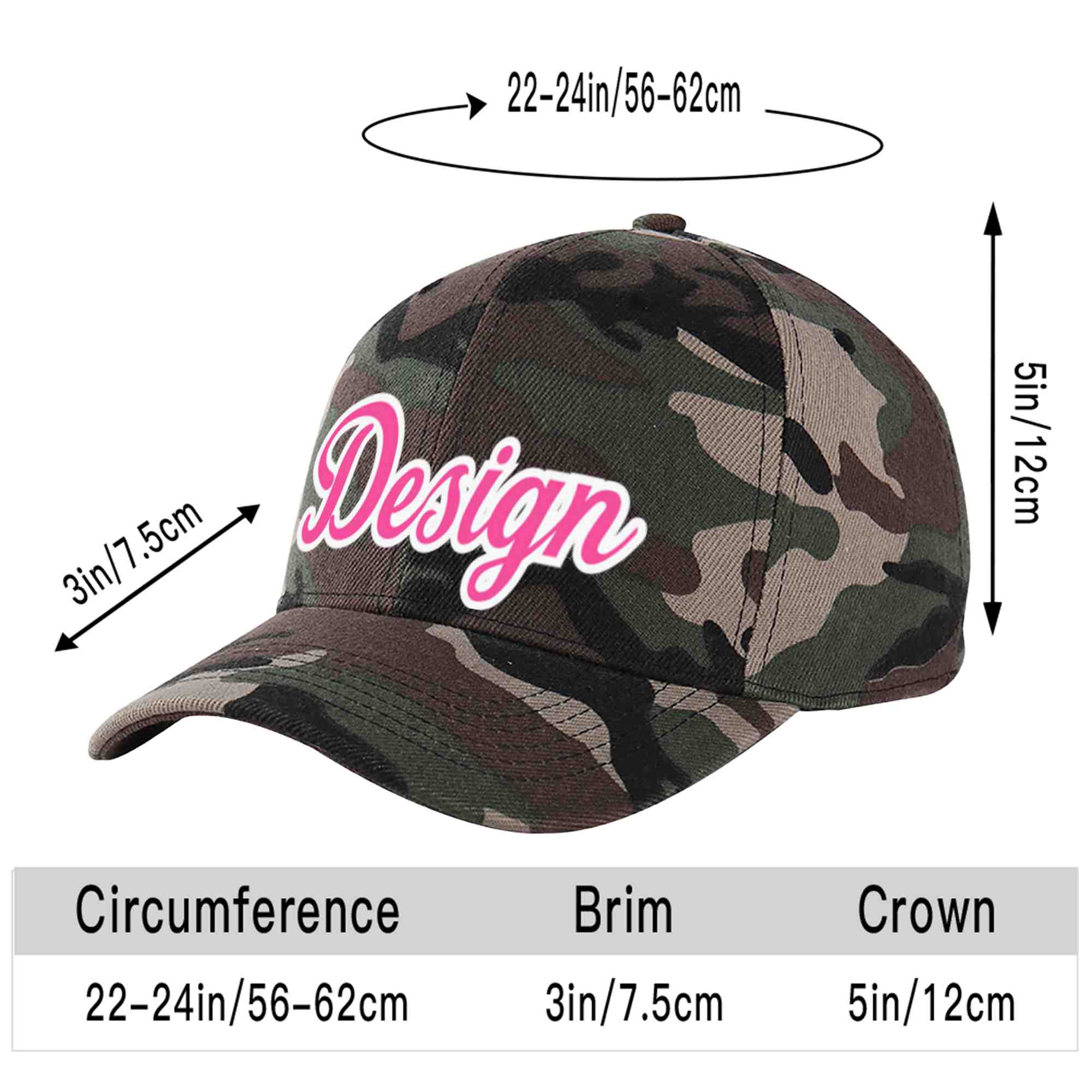 Custom Camo Pink-White Curved Eaves Sport Design Baseball Cap