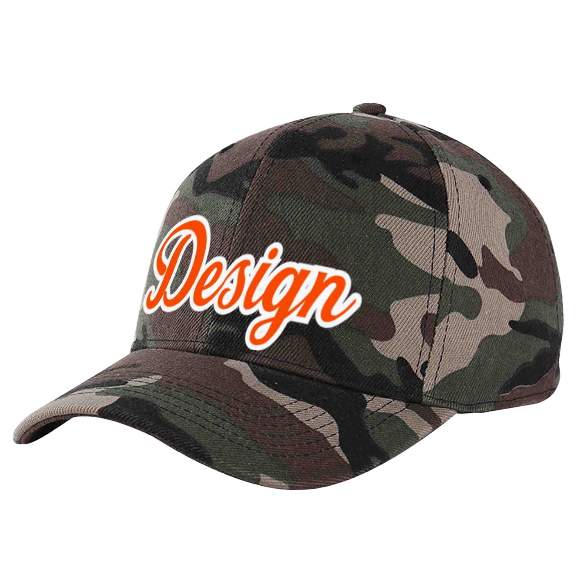 Custom Camo Orange-White Curved Eaves Sport Design Baseball Cap