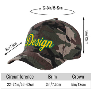 Casquette de baseball personnalisée Camo Gold-Kelly Green Curved Eaves Sport Design