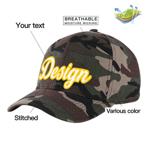 Custom Camo White-Gold Curved Eaves Sport Design Baseball Cap