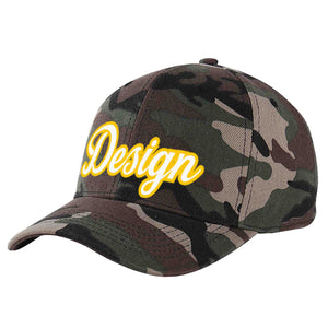 Custom Camo White-Gold Curved Eaves Sport Design Baseball Cap