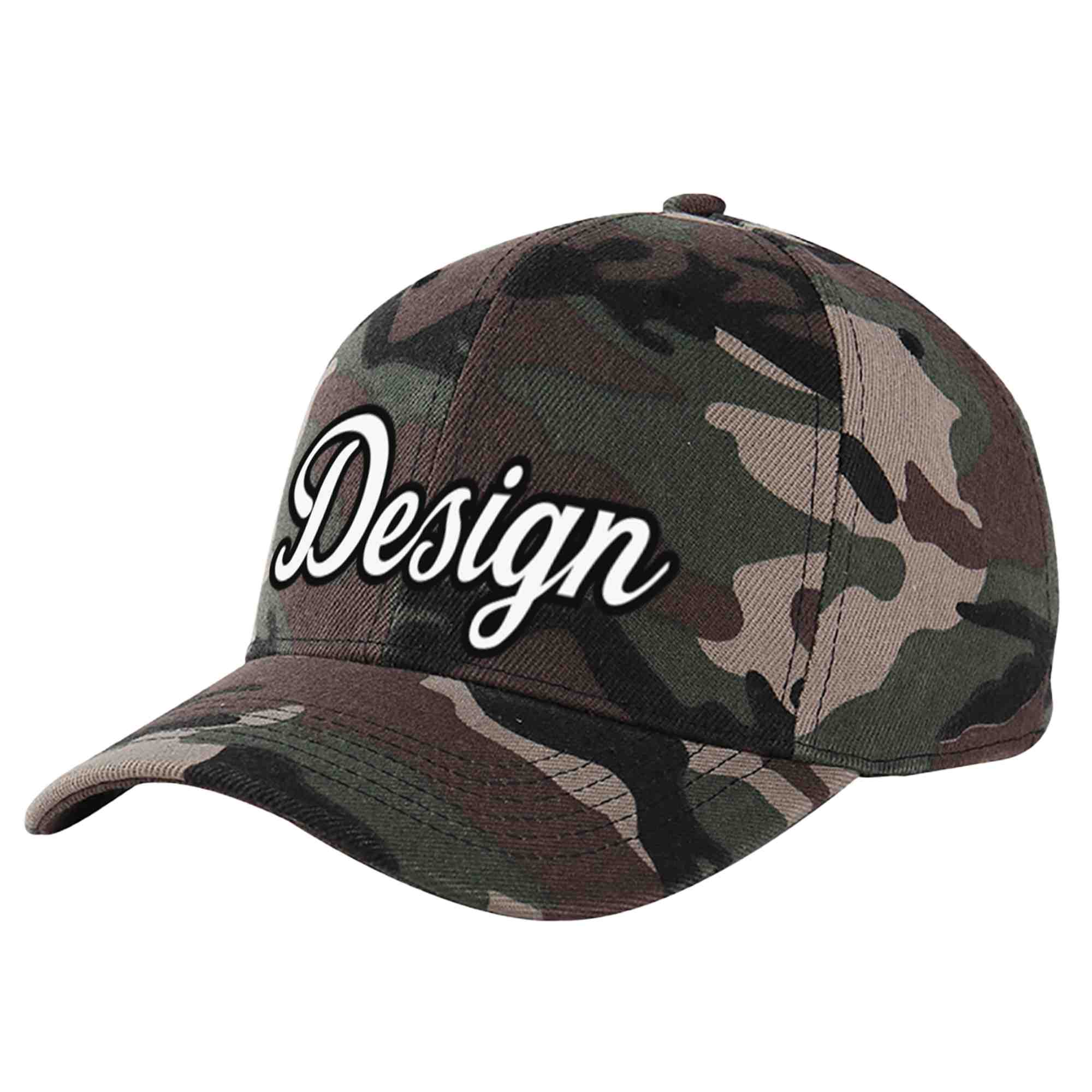 Custom Camo White-Black Curved Eaves Sport Design Baseball Cap