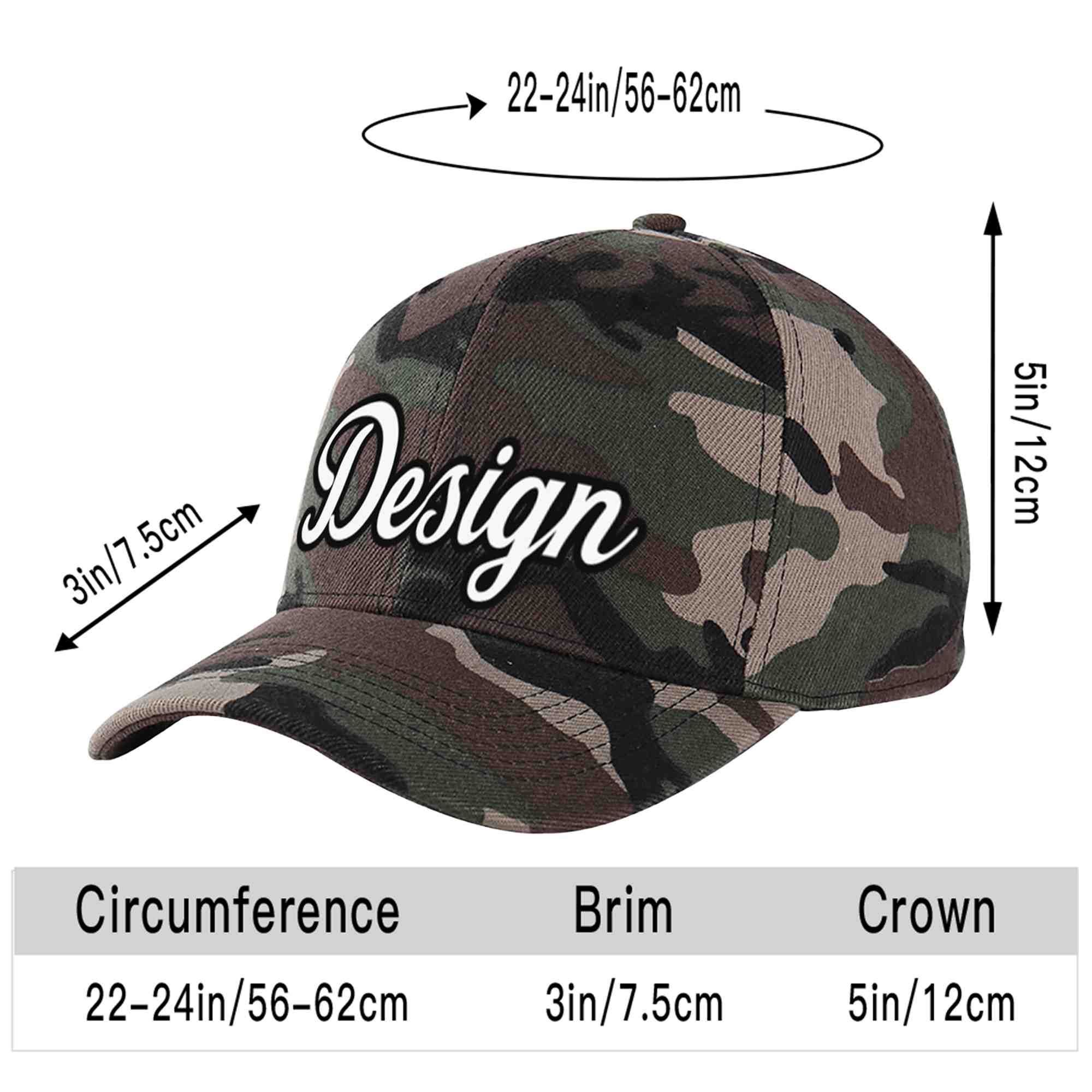 Custom Camo White-Black Curved Eaves Sport Design Baseball Cap