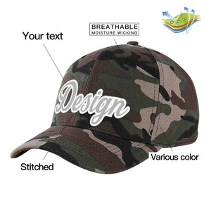 Custom Camo Gray-White Curved Eaves Sport Design Baseball Cap