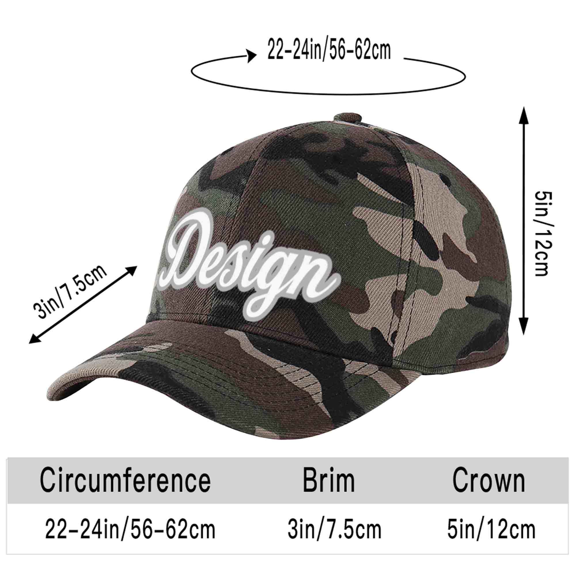 Custom Camo White-Gray Curved Eaves Sport Design Baseball Cap