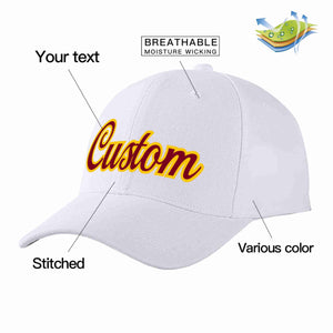 Conception personnalisée de casquette de baseball de sport incurvée blanc cramoisi-jaune pour hommes/femmes/jeunes