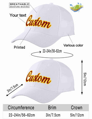 Conception personnalisée de casquette de baseball de sport incurvée blanc cramoisi-jaune pour hommes/femmes/jeunes