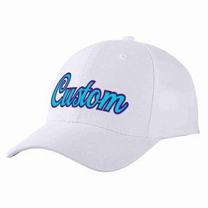 Conception personnalisée de casquette de baseball de sport incurvée bleu clair-violet blanc pour hommes/femmes/jeunes