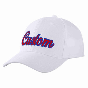 Conception personnalisée de casquette de baseball de sport incurvée blanc rouge-royal pour hommes/femmes/jeunes