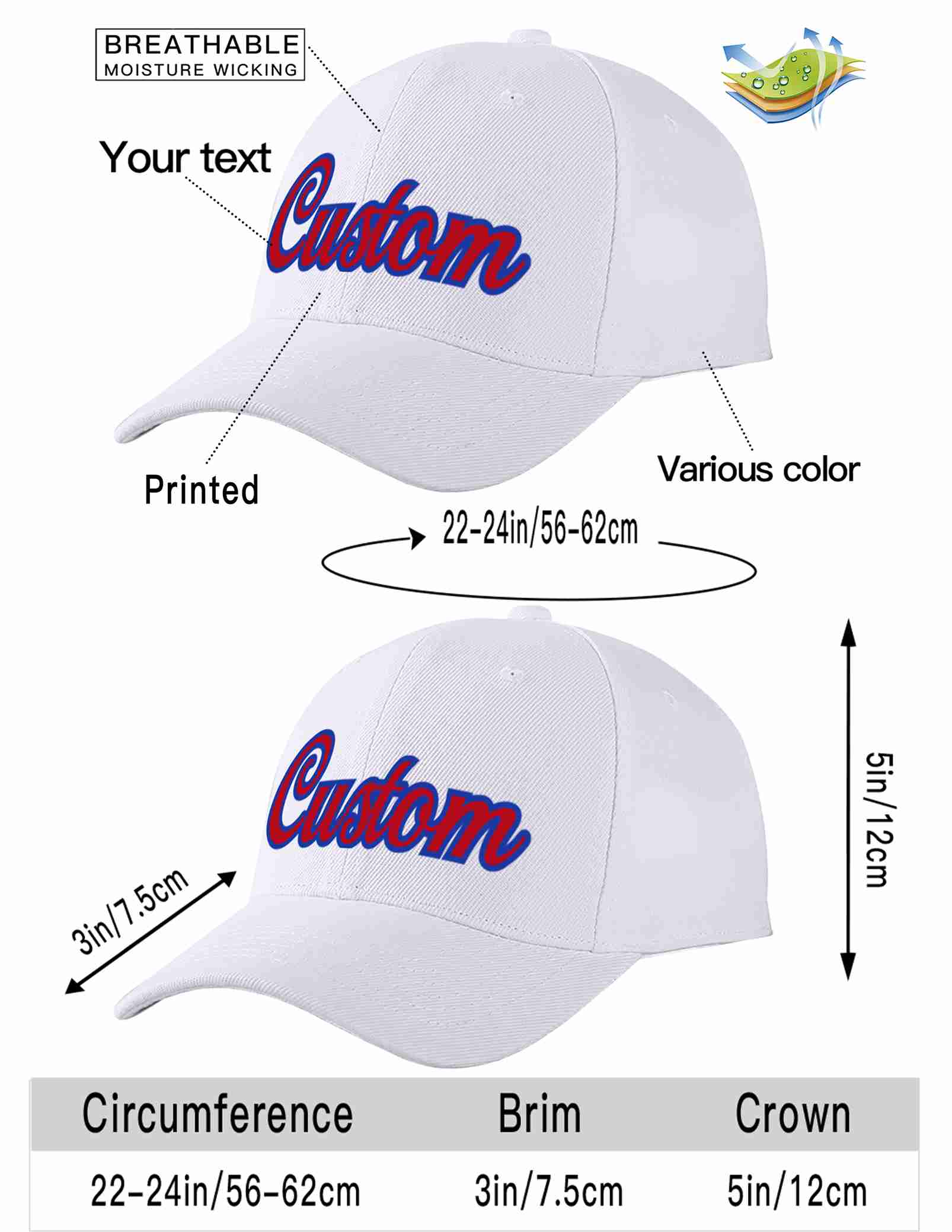 Custom White Red-Royal Curved Eaves Sport Baseball Cap Design for Men/Women/Youth