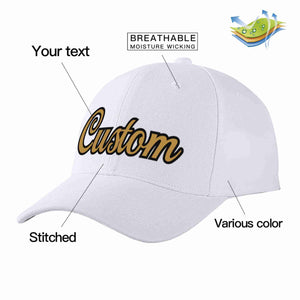 Conception personnalisée de casquette de baseball de sport à avant-toit incurvé blanc vieux or-noir pour hommes/femmes/jeunes