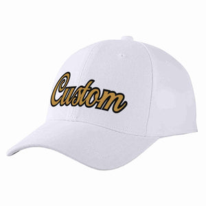 Conception personnalisée de casquette de baseball de sport à avant-toit incurvé blanc vieux or-noir pour hommes/femmes/jeunes