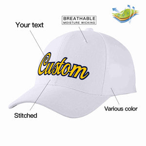 Conception personnalisée de casquette de baseball de sport incurvée blanc jaune-marine pour hommes/femmes/jeunes