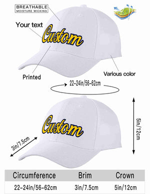 Conception personnalisée de casquette de baseball de sport incurvée blanc jaune-marine pour hommes/femmes/jeunes