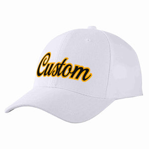 Conception personnalisée de casquette de baseball de sport incurvée blanc noir-jaune pour hommes/femmes/jeunes