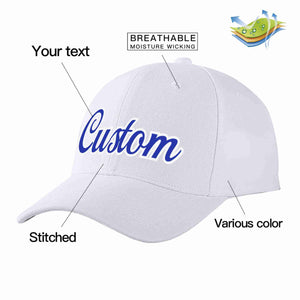 Conception personnalisée de casquette de baseball de sport incurvée blanc royal-blanc pour hommes/femmes/jeunes