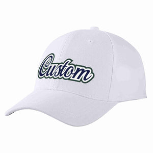 Conception personnalisée de casquette de baseball de sport incurvée blanc marine-blanc pour hommes/femmes/jeunes