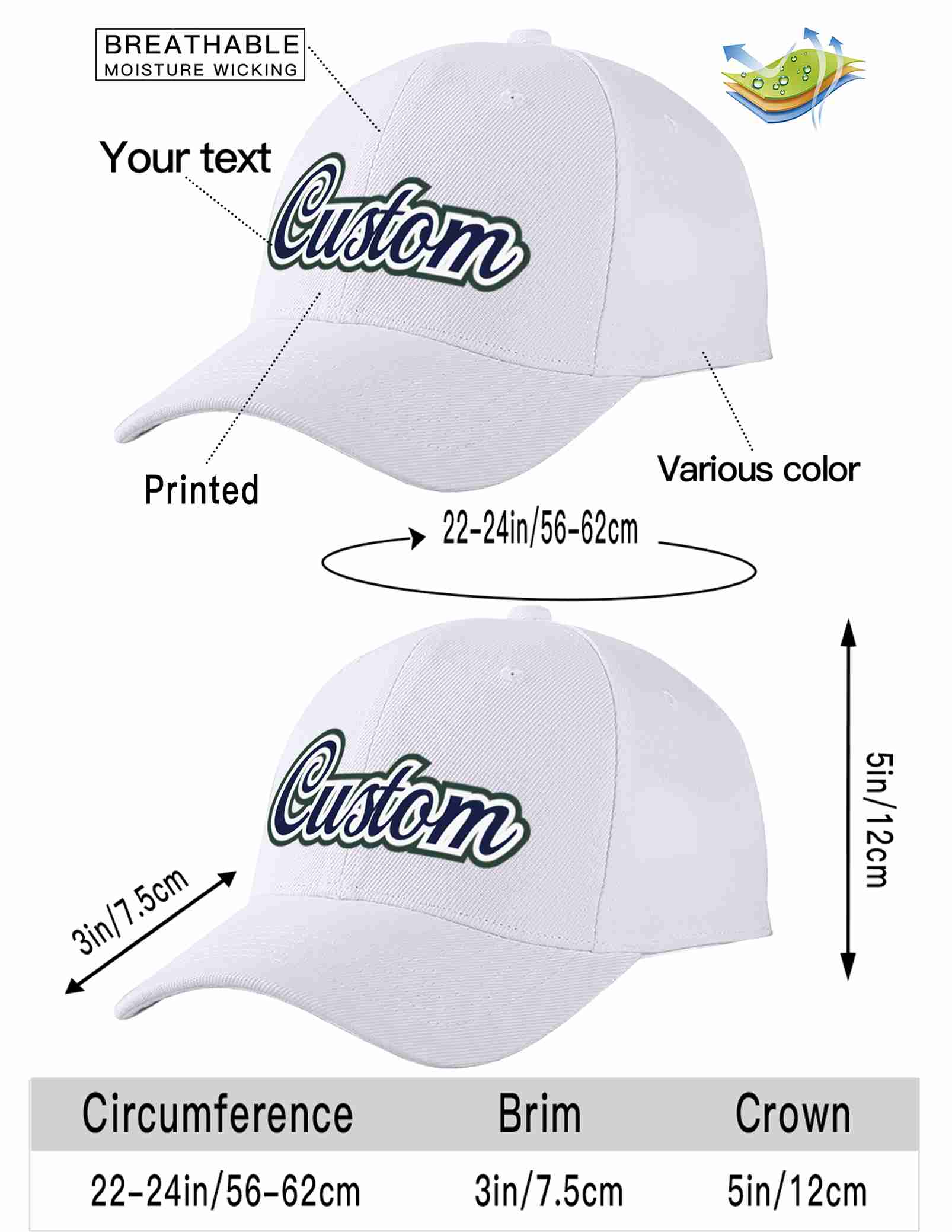 Custom White Navy-White Curved Eaves Sport Baseball Cap Design for Men/Women/Youth