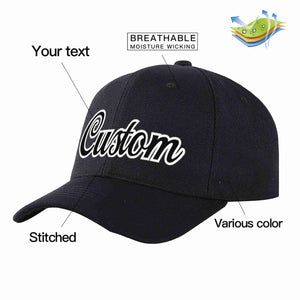 Conception personnalisée de casquette de baseball de sport incurvée noir noir-blanc pour hommes/femmes/jeunes