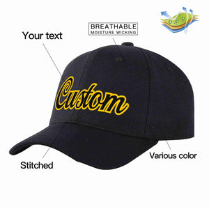 Custom Black Black-Gold Curved Eaves Sport Baseball Cap Design for Men/Women/Youth