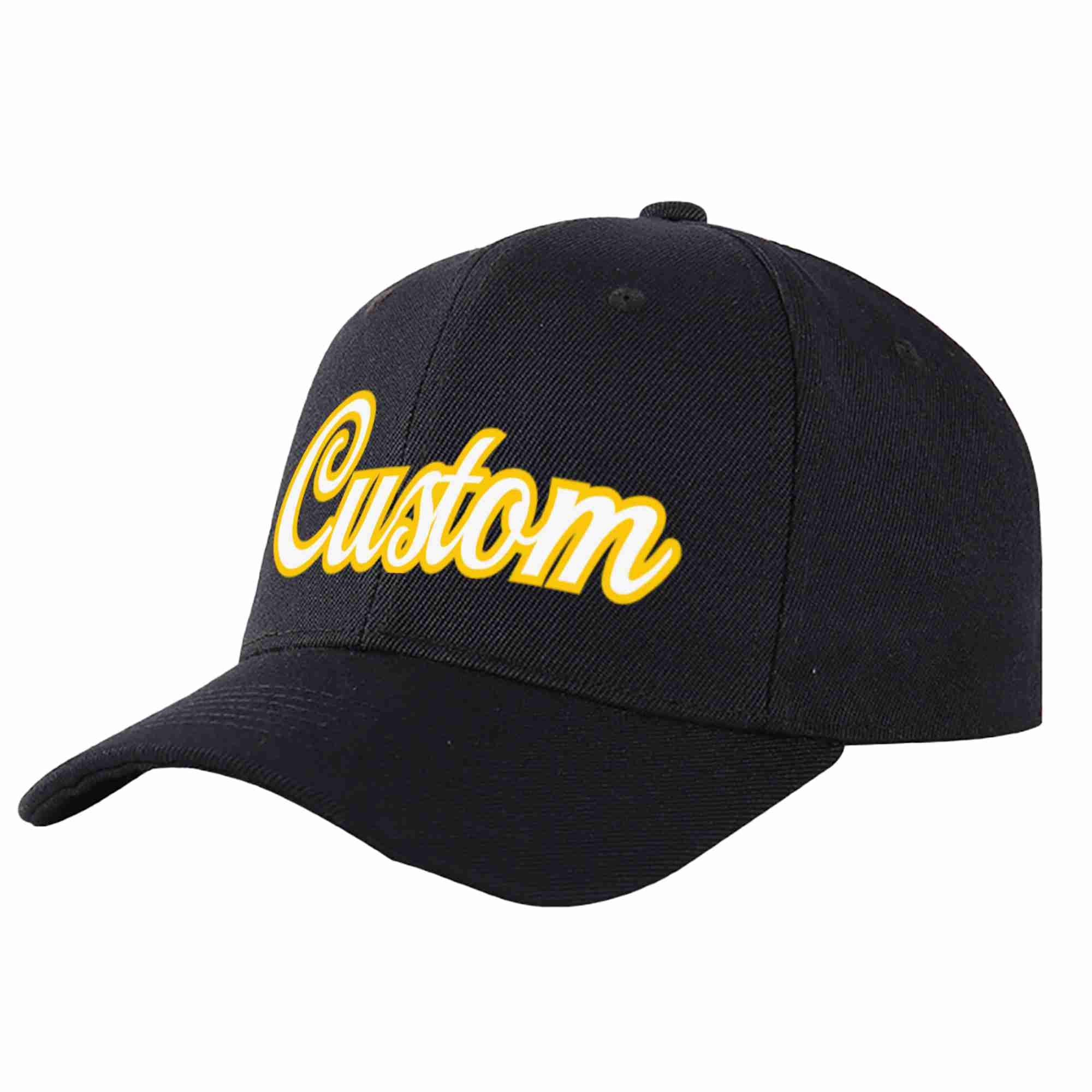 Custom Black White-Gold Curved Eaves Sport Baseball Cap Design for Men/Women/Youth