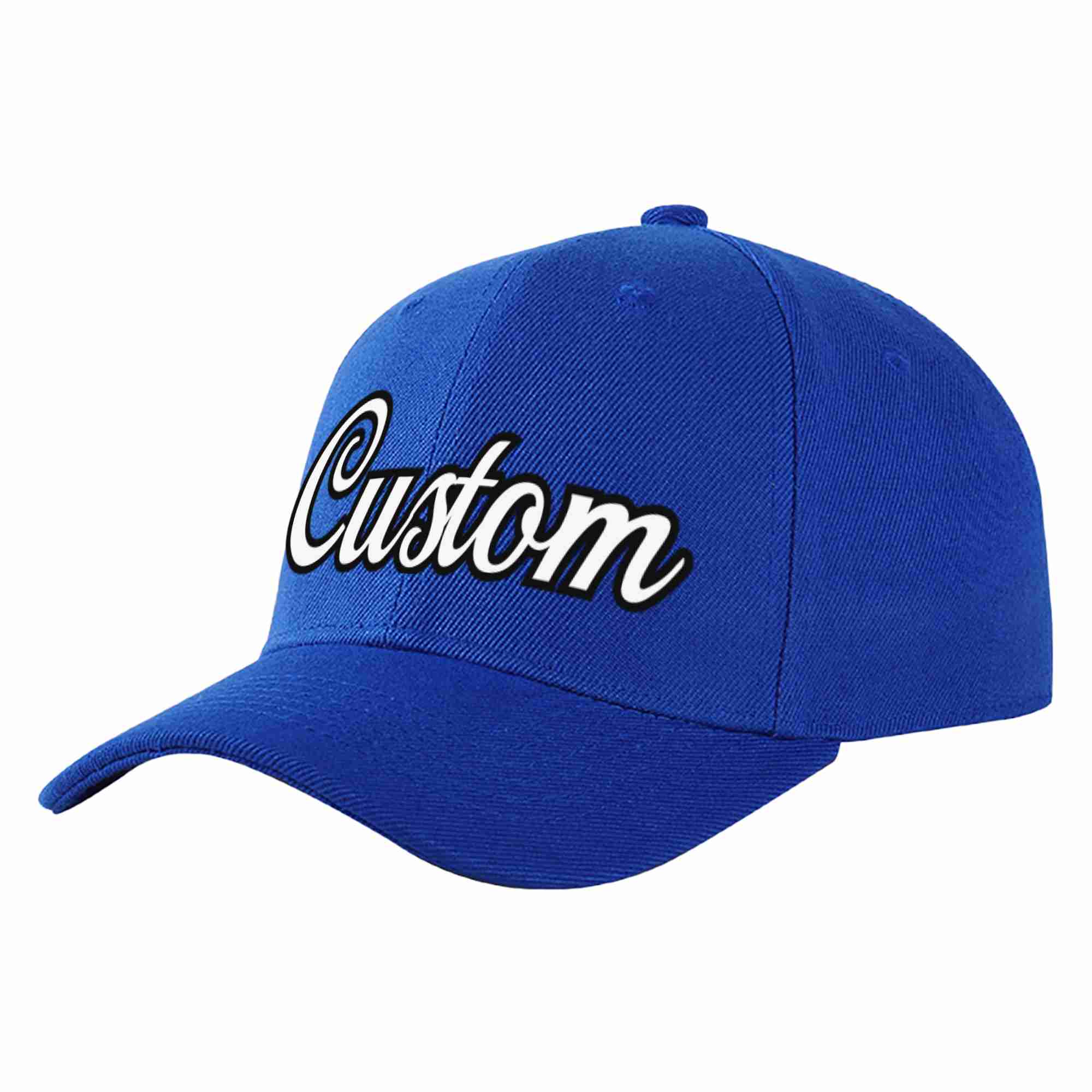 Conception personnalisée de casquette de baseball de sport incurvée Eaves blanc-noir royal pour hommes/femmes/jeunes