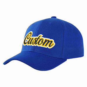 Conception personnalisée de casquette de baseball de sport incurvée jaune marine royale pour hommes/femmes/jeunes