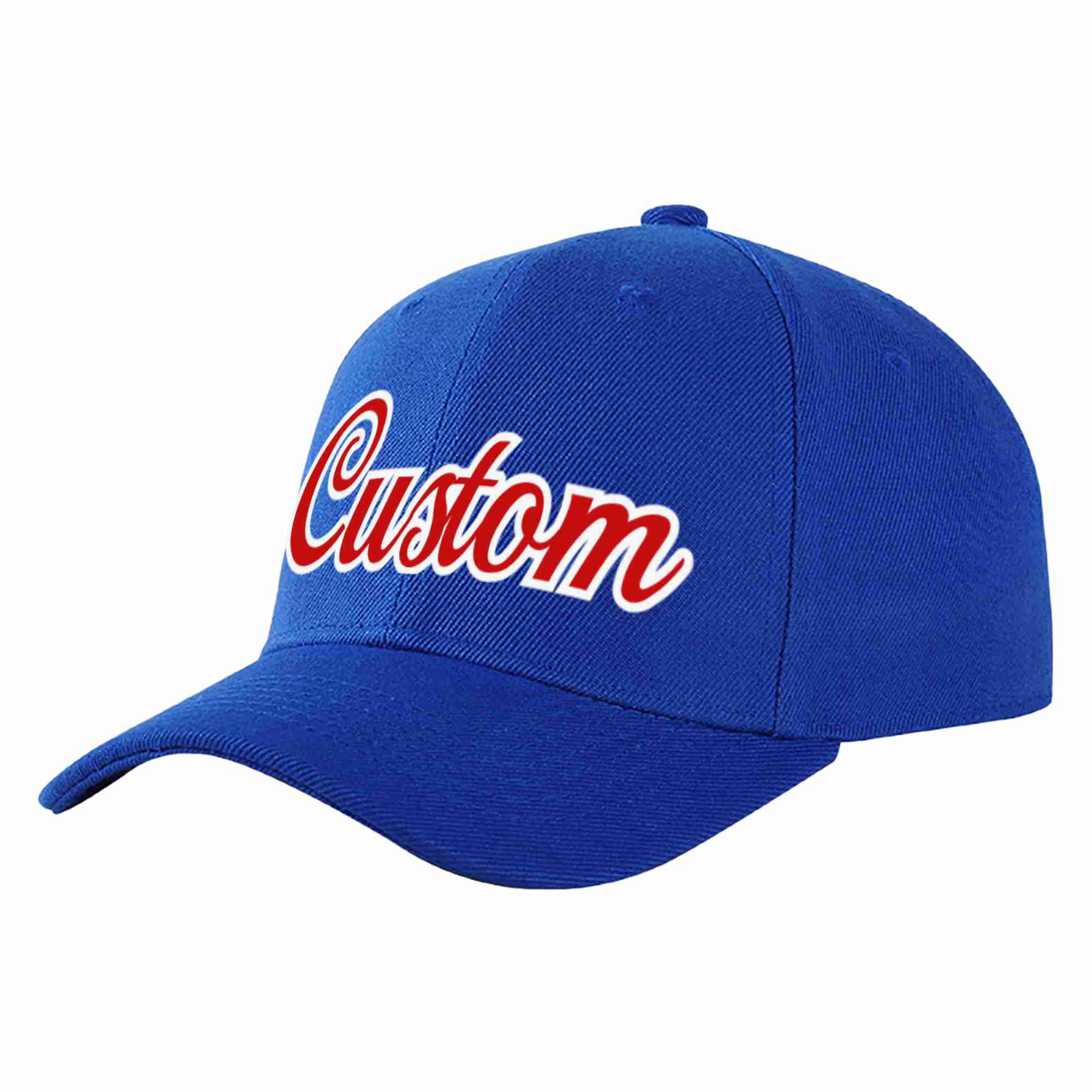 Conception personnalisée de casquette de baseball de sport incurvée rouge-blanc royal pour hommes/femmes/jeunes