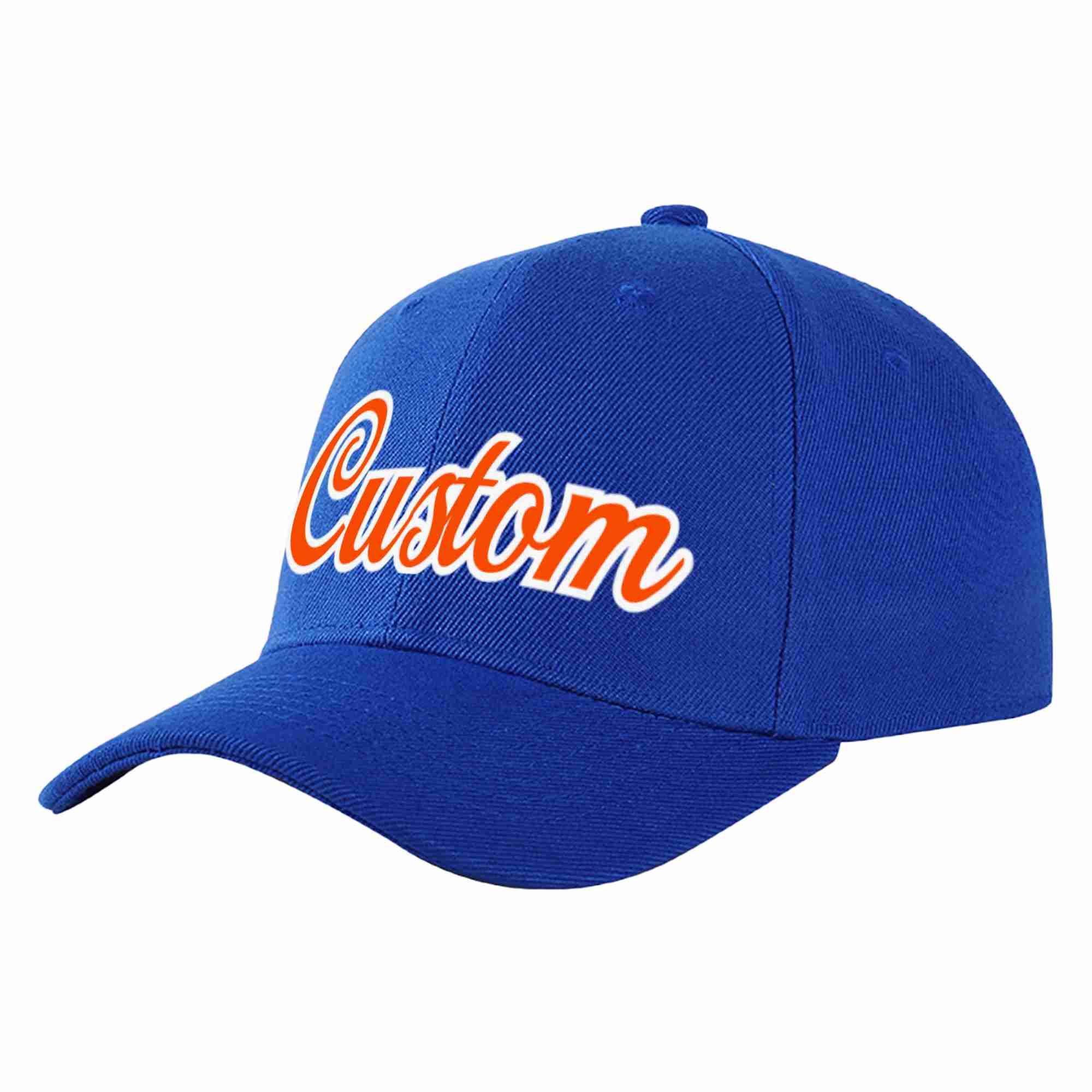 Conception personnalisée de casquette de baseball de sport incurvée orange-blanc royal pour hommes/femmes/jeunes