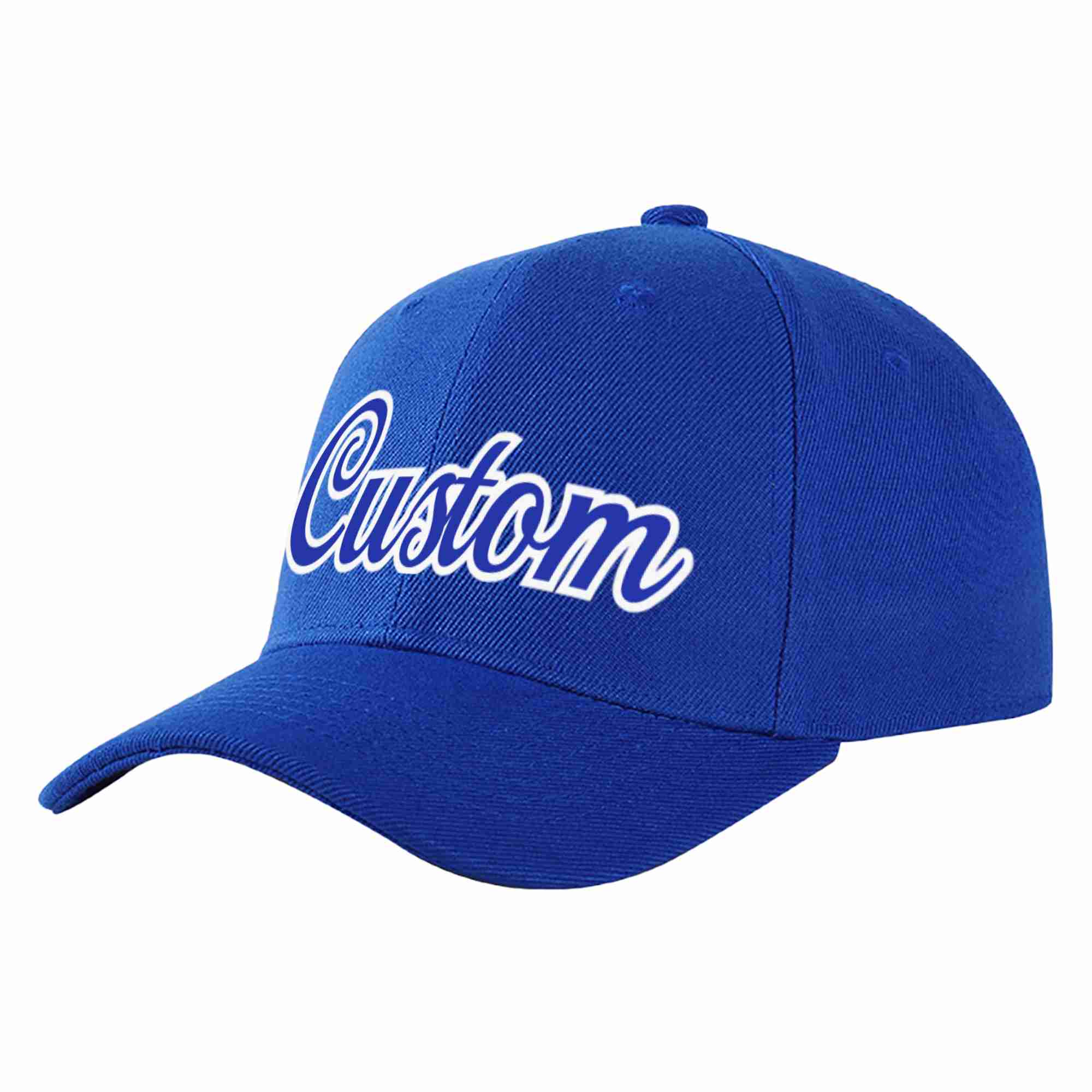 Custom Royal Royal-White Curved Eaves Sport Baseball Cap Design for Men/Women/Youth